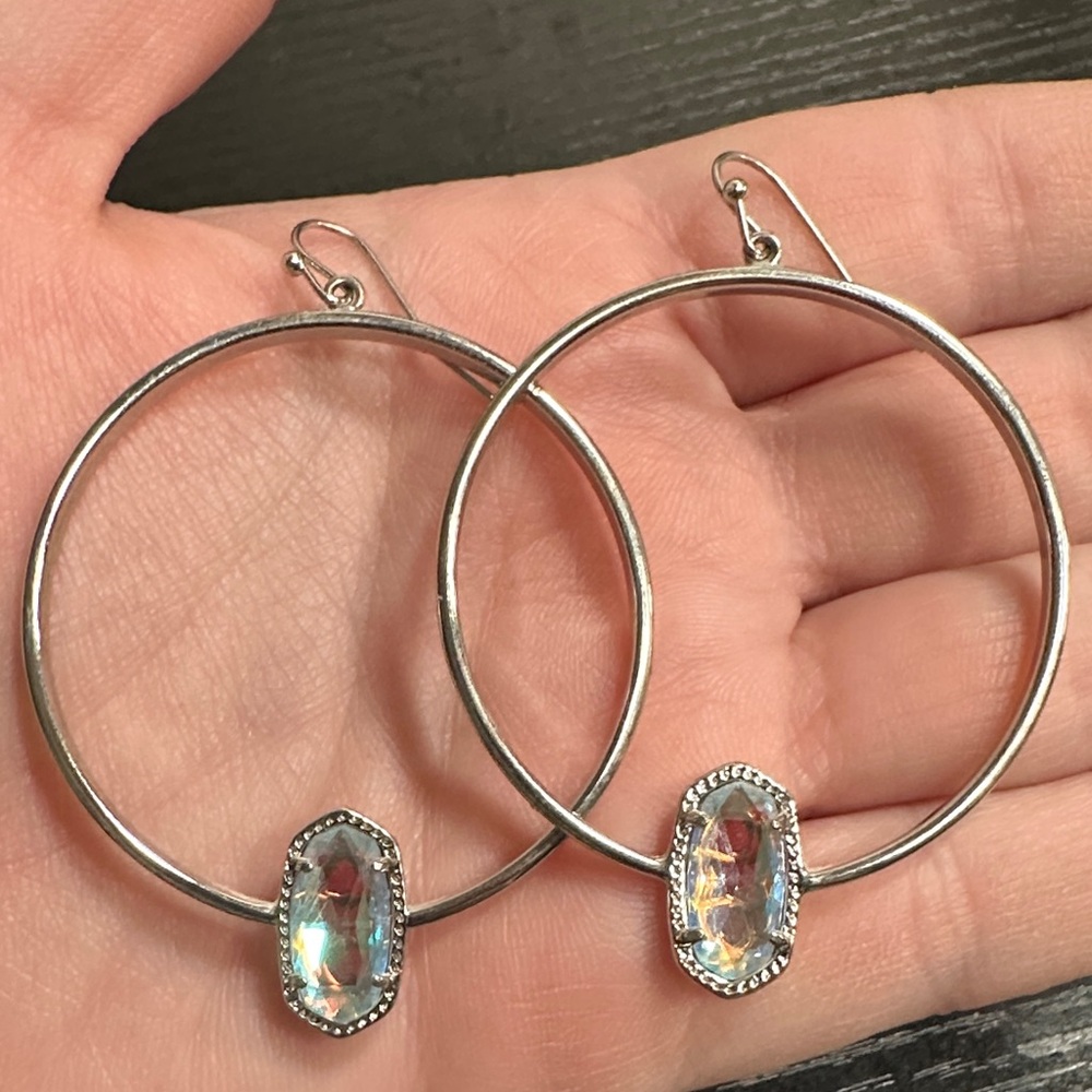 Kendra Scott Silver Hoop Earrings with Iridescent Crystal Accent - Picture 3 of 4